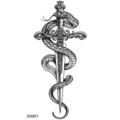 Snake and dagger temporary tattoo sticker, black and white sketch design, waterproof body art. - Snake Floral Pattern (SS901) / 9.8x5.8cm