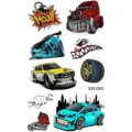 Foglio di tatuaggio temporaneo per auto da corsa a fumetti, adesivo per braccio da uomo e donna. - SW083 / 9.8x5.8cm
