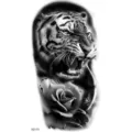 Adesivo tatuaggio temporaneo con tigre e rose, realistico stile in bianco e nero per braccio o gamba. - XZ173 (Tigre Rosa)
