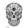 Autocollant de tatouage temporaire crâne mexicain et fleurs, design noir et blanc. - SS339