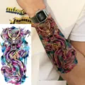Waterproof temporary dragon tattoo sticker for arm and leg, colorful watercolor design. - WZ030 / 19.5x9.5cm