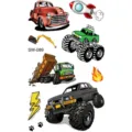 Adesivi per tatuaggi temporanei di auto dei cartoni animati per bambini, divertenti veicoli. - SW089 / 9.8x5.8cm