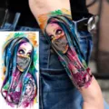 Waterproof temporary tattoo sticker watercolor punk girl design for arm and leg body art. - WZ031 / 19.5x9.5cm
