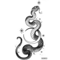 Black snake and crescent moon temporary tattoo sticker, minimalist line art design. - Snake Floral Pattern (SS903) / 9.8x5.8cm