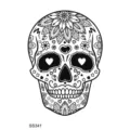 Autocollant de tatouage de crâne de sucre noir blanc transfrontalier art corporel chic - SS341