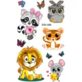 Cute cartoon animal temporary tattoo stickers sheet featuring raccoon, tiger, and lion designs. - SW046 Cartoon Animals / 9.8x5.8cm