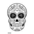 Autocollant de tatouage temporaire avec un design de crâne traditionnel et des fleurs. - SS342