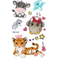Cute cartoon animal temporary tattoo sticker sheet, vibrant color cute design variant SKU - SW047 Cartoon Animals / 9.8x5.8cm