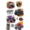Foglio di adesivi per tatuaggi temporanei impermeabili con fantastici monster truck e fiamme. - SW695 / 9.8x5.8cm