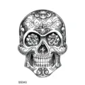 Autocollant de tatouage de crâne de sucre, tatouage floral noir et blanc pour bras. - SS343