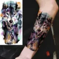 Watercolor wolf temporary tattoo sticker for arm leg body art waterproof body decoration - WZ033 / 19.5x9.5cm