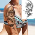 Adesivo per tatuaggio temporaneo con design di rosa e luna nera per il braccio. - LZ247