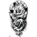 Tatuaggio temporaneo con rose eleganti, orologio rotto e farfalla. Impermeabile. - XZ180 (Rosa Orologio Farfalla)