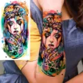 Waterproof temporary tattoo sticker gothic woman portrait body art for arm leg festival party - WZ055 / 19.5x9.5cm