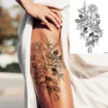 Tatuaggio temporaneo floreale adesivo, arte corporea rosa margherita nera per braccio gamba. - LZ248