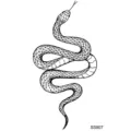 Snake temporary tattoo sticker waterproof body art black line minimalist design decal. - Snake Floral Pattern (SS907) / 9.8x5.8cm