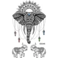Feuille de tatouage temporaire éléphant mandala géométrique avec cristaux colorés art corporel - SS346