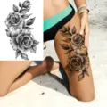 Adesivo per tatuaggio rosa temporaneo per coscia braccio impermeabile finto tatuaggio floreale. - LZ249