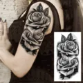 Adesivo per tatuaggio temporaneo rosa nera e grigia per braccio e gamba, arte corporea. - XZ188 (Rosa Grigio Scuro)
