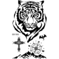 Pegatina de tatuaje temporal en blanco y negro con diseños de tigre, cruz, brújula y montaña. - Tigre Brújula Cruz(SS1363)