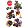 Foglio di tatuaggi temporanei divertenti con dinosauri e camion mostro per bambini - SW698 / 9.8x5.8cm