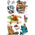 Colorful cartoon animal temporary tattoo sheet for body art and fashion decoration - SW062 Cartoon Animals / 9.8x5.8cm