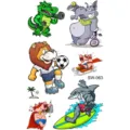 Colored land animal temporary tattoo stickers cute cartoon sports designs for hand back neck body art - SW063 Cartoon Animals / 9.8x5.8cm
