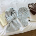 Winter knit three-piece set including beanie, scarf, and gloves in light blue cable knit. - Set / Sky Blue