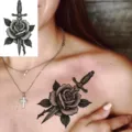 Black and white rose dagger temporary tattoo sticker water transfer body art for neck chest - HL125 / 12x8cm