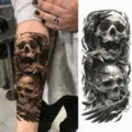 Halloween dark skull temporary tattoo sticker for arm and leg gothic black body art design - Double Skull Raven(NZ062)