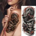 Realistic dragon samurai skull temporary tattoo sticker for arm, waterproof body art for adults. - NZ184 / 19.8x9.6CM