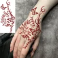 Red butterfly henna tattoo sticker variant, elegant floral hand body art temporary design. - Red Butterfly Floral Style (FO070) / 15x7CM