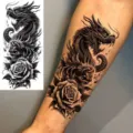 Temporary tattoo sticker with fierce dragon, skull, and rose design for arm and leg use. - NZ185 / 19.8x9.6CM