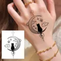 Adesivo per tatuaggio temporaneo gatto nero luna crescente per braccio impermeabile des - HM070 (Gatto Nero)