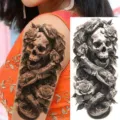 Halloween dark skull snake temporary tattoo sticker, waterproof body art for arm and leg. - Skull Snake Rose(NZ064)