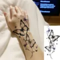 Butterfly tattoo sticker, black and purple floral arm hand temporary body art design style. - Dark Purple Butterfly Style (FO075) / 15x7CM