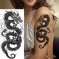Waterproof black dragon temporary tattoo sticker for arm and leg, realistic body art design. - NZ189 / 19.8x9.6CM