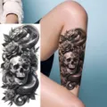 Dark gothic skull snake temporary tattoo sticker for leg arm, waterproof fake body art decor. - Skull Snake Rose(NZ065)
