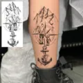 Pegatina de tatuaje de brújula de montaña de ancla de boceto en blanco y negro arte corporal - 15x7CM / Estilo FO396