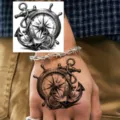 Temporary anchor compass tattoo sticker for hand body art waterproof black design item - Compass Anchor Helm (HA187) / 8x8cm