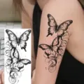 Butterfly temporary tattoo sticker, black botanical line art design for arm or leg. - Watercolor Butterfly Style (NZ977)