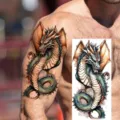 Waterproof temporary dragon tattoo sticker for arm and leg, realistic fantasy body art design. - Nz1038 / 19.8x9.6CM