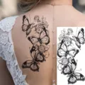 Butterfly rose temporary tattoo sticker variant, black and white floral body art design for arm leg back. - Watercolor Butterfly Style (NZ978)