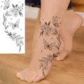 Temporary tattoo sticker featuring elegant butterfly and floral vine design for foot or hand. - Butterfly Floral Style (FO147) / 15x7CM
