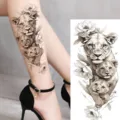 Waterproof temporary black watercolor lion flower tattoo sticker for leg body art decor - NZ624 / 19.8x9.6CM