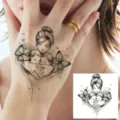 Mother child butterfly temporary tattoo sticker for hand body art waterproof elegant design - Motherly Love Sketch (HA248) / 8x8cm