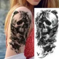 Dark gothic skull temporary tattoo sticker for arm and leg Halloween waterproof body art. - Skull Raven(NZ069)