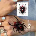 Halloween black widow spider temporary tattoo sticker with bold red splash design for arms. - HM083 (Red Black Spider)