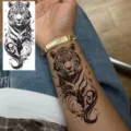 Wateroverdracht tijger tattoo sticker zwart en wit realistisch nep lichaam kunst arm. - FO422 / 15x7CM