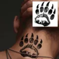 Temporary tattoo sticker featuring a bear paw with forest and bear silhouette design. - HA191